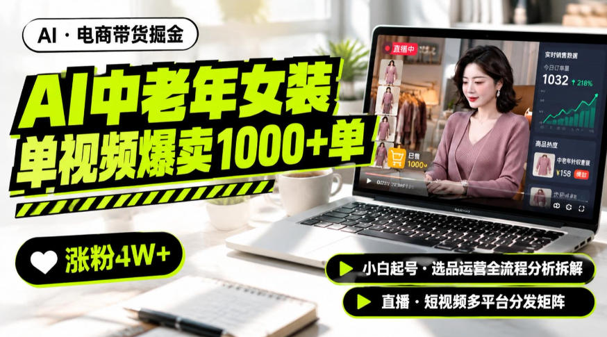 AI中老年服装带货赛道新玩法，一个视频卖出1000多单涨粉4W+，小白起号选品运营全流程分析拆解-云创网
