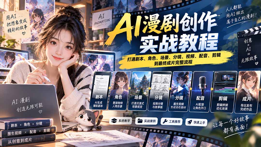 2026 AI漫剧创作实战教程：打通剧本、角色、场景、分镜、视频、配音、剪辑到最终成片完整流程-云创网