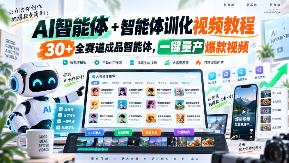 【无水印】AI智能体+智能体训化视频教程，30+全赛道成品智能体，一键量产爆款视频【更新】-云创网