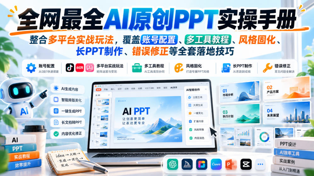 全网最全AI原创PPT实操手册，整合多平台实战玩法，覆盖账号配置、多工具教程、风格固化、长PPT制作、错误修正等全套落地技巧-云创网