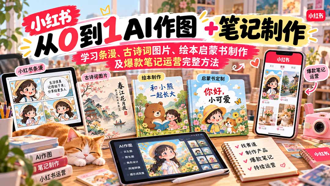 2026小红书AI内容创作从0到1：学习条漫、古诗词图片、绘本启蒙书制作及爆款笔记运营完整方法-云创网