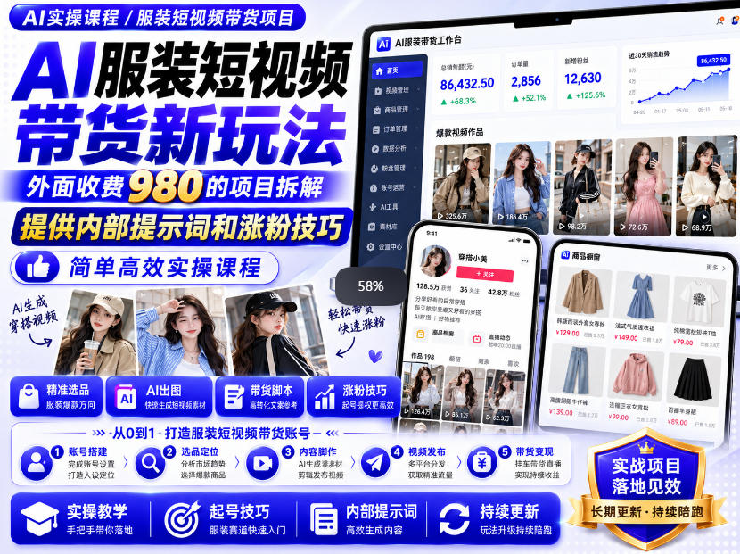 外面收费980AI快手带货系统课程，内部课程首次外放，操作简单高效，一分钟一条爆款视频-云创网