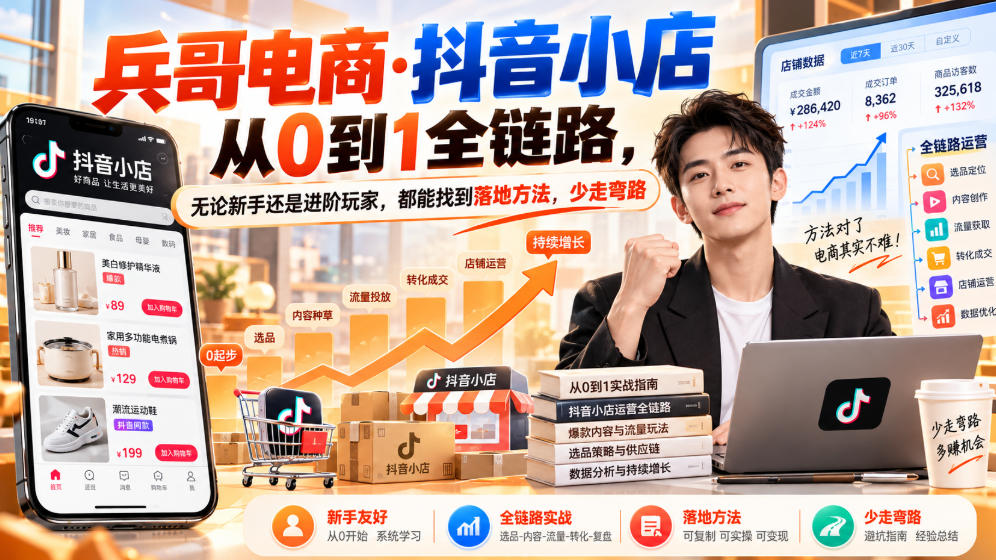 【无水印】兵哥电商·抖音小店从0到1全链路，无论新手还是进阶玩家，都能找到落地方法，少走弯路(更新9月)-云创网