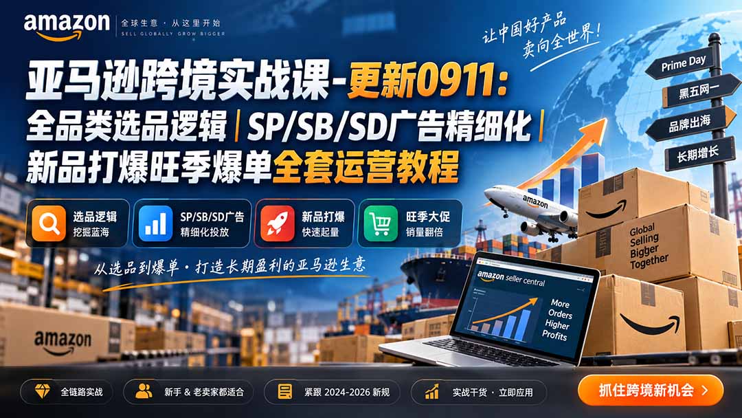 skyla亚马逊跨境实战课-更新0927：全品类选品逻辑｜SP/SB/SD广告精细化｜新品打爆旺季爆单全套运营教程-云创网