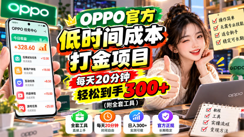 OPPO官方低时间成本打金项目，每天20分钟，轻松到手300+(附全套工具)【揭秘】-云创网