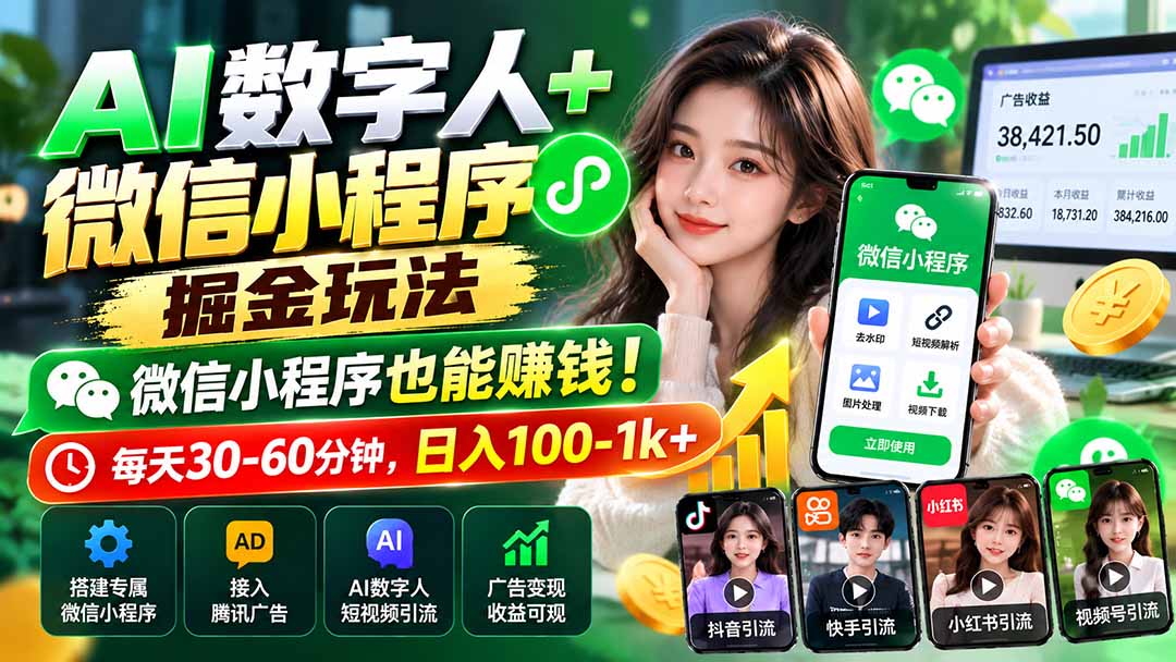 AI数字人+微信小程序掘金玩法：微信小程序也能赚钱！每天30-60分钟，日入100-1k+-云创网