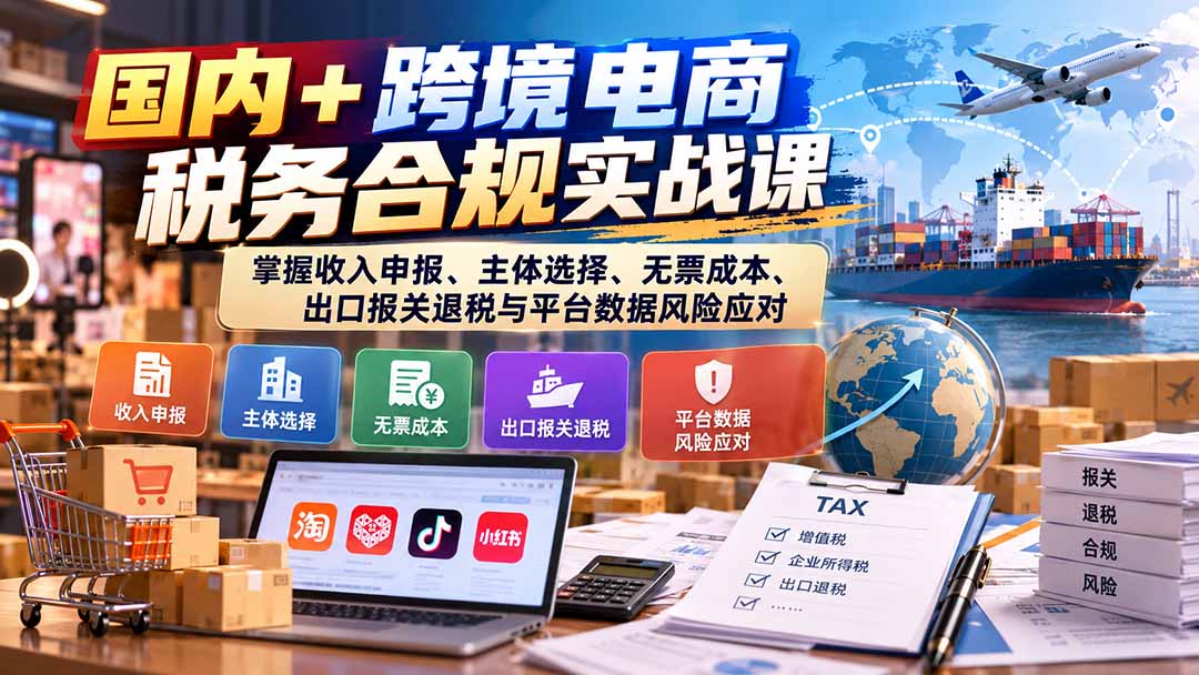 国内+跨境电商税务合规实战课：掌握收入申报、主体选择、无票成本、出口报关退税与平台数据风险应对-云创网