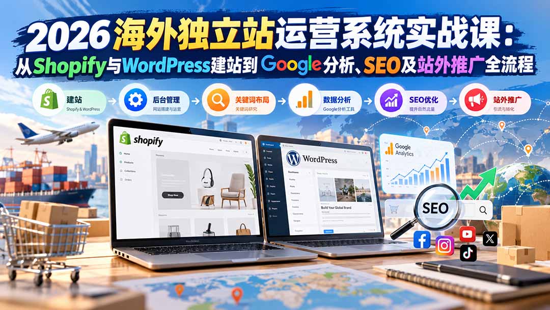 2026海外独立站运营系统实战课：从Shopify与WordPress建站到Google分析、SEO及站外推广全流程-云创网