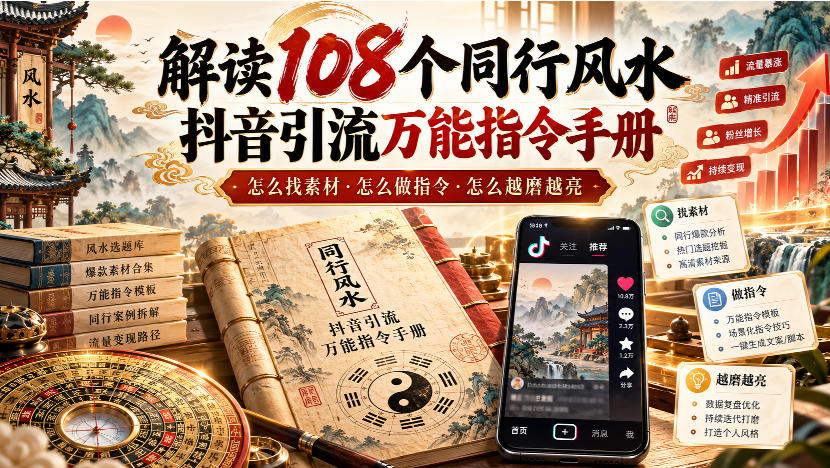 解读108个同行风水抖音引流万能指令手册，怎么找素材·怎么做指令·怎么越磨越亮【文档】-云创网