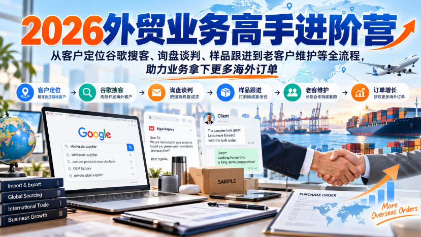 2026外贸业务高手进阶营，从客户定位谷歌搜客、询盘谈判、样品跟进到老客户维护等全流程，助力业务拿下更多海外订单-云创网