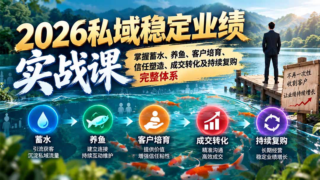 2026私域稳定业绩实战课：掌握蓄水、养鱼、客户培育、信任塑造、成交转化及持续复购完整体系-云创网
