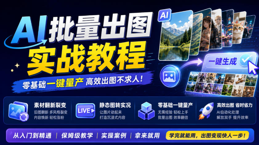AI批量出图实战教程，素材翻新裂变，静态图转实况，零基础一键量产-云创网
