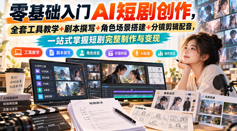 零基础入门AI短剧创作，全套工具教学+剧本撰写+角色场景搭建+分镜剪辑配音，一站式掌握短剧完整制作与变现-云创网