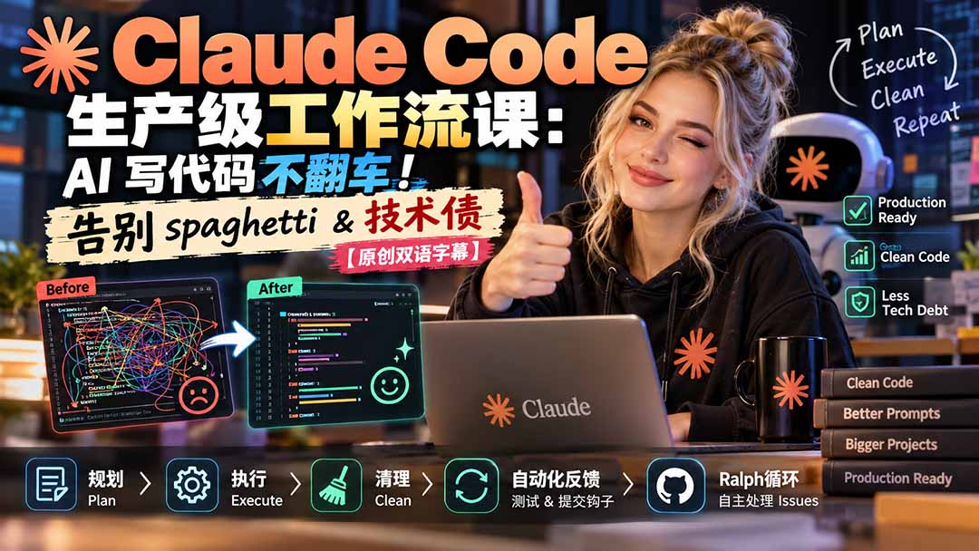 Claude Code 生产级工作流课：AI 写代码不翻车！告别 spaghetti & 技术债【原创双语字幕】-云创网