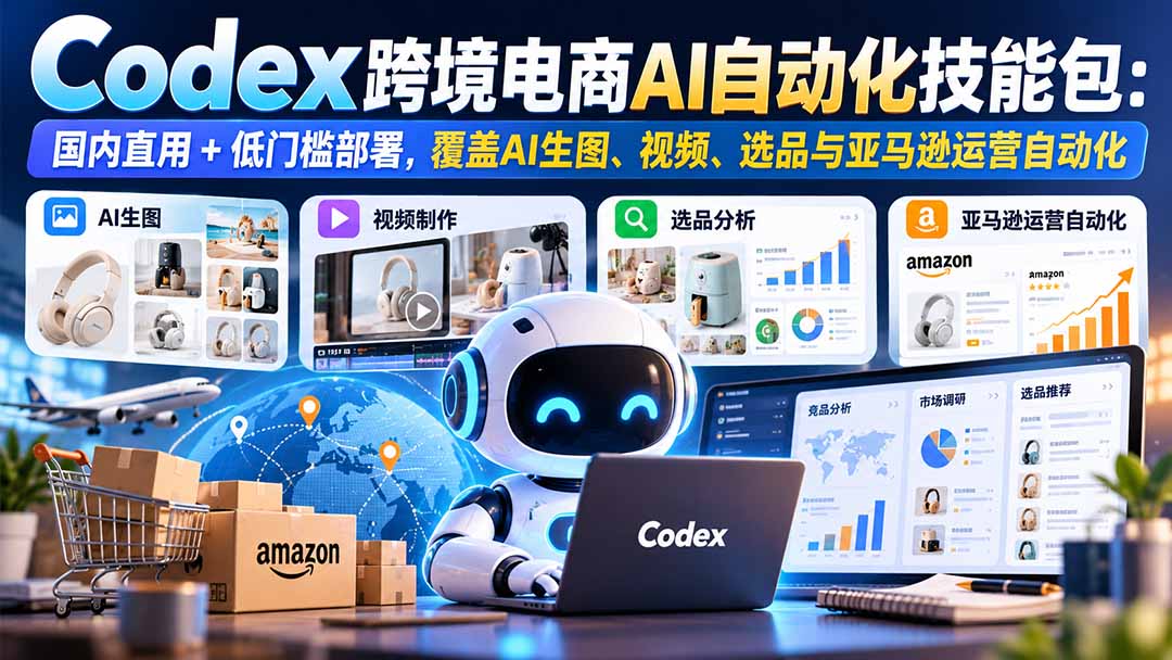 【无水印】Codex跨境电商AI自动化技能包：国内直用+低门槛部署，覆盖AI生图、视频、选品与亚马逊运营自动化-云创网