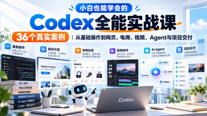 小白也能学会的Codex全能实战课｜36个真实案例，从基础操作到网页、电商、视频、Agent与项目交付-云创网