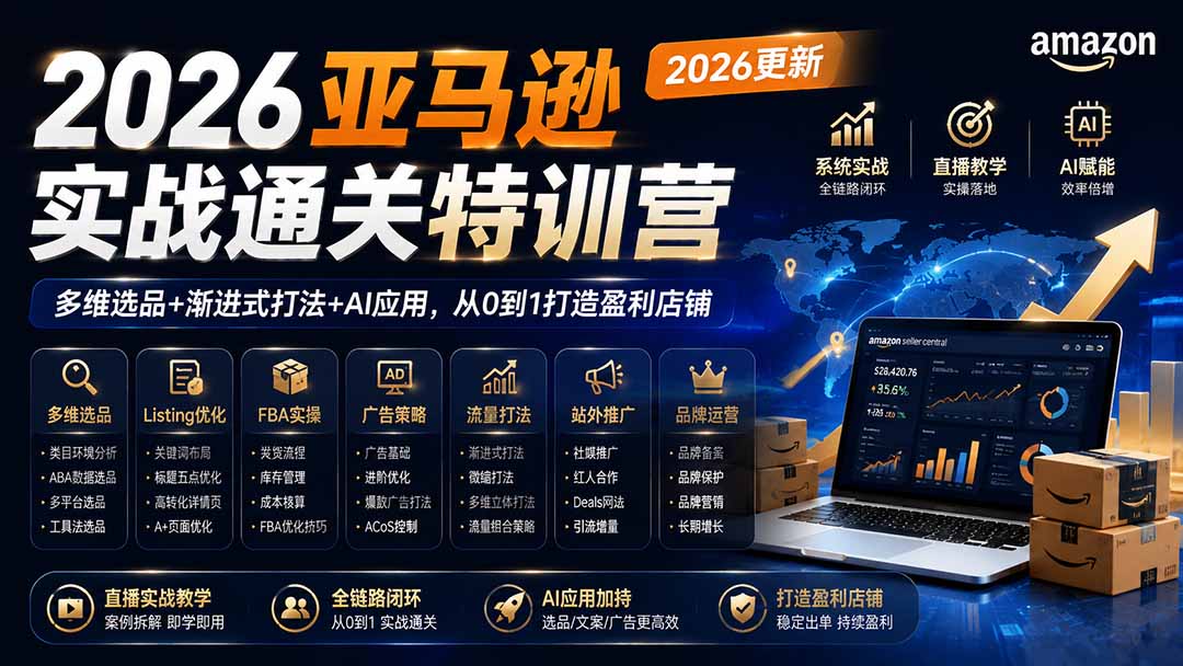 2026亚马逊实战通关特训营-更新1001，多维选品+渐进式打法+AI应用，从0到1打造盈利店铺-云创网
