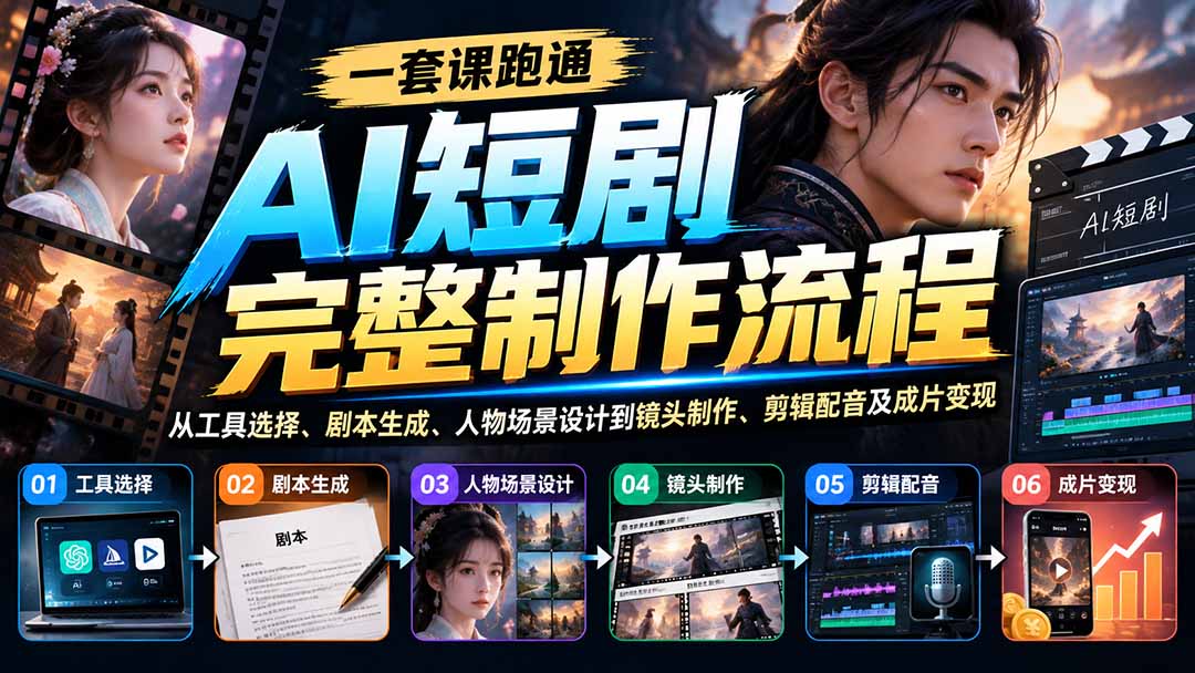 一套课跑通AI短剧完整制作流程：从工具选择、剧本生成、人物场景设计到镜头制作、剪辑配音及成片变现-云创网