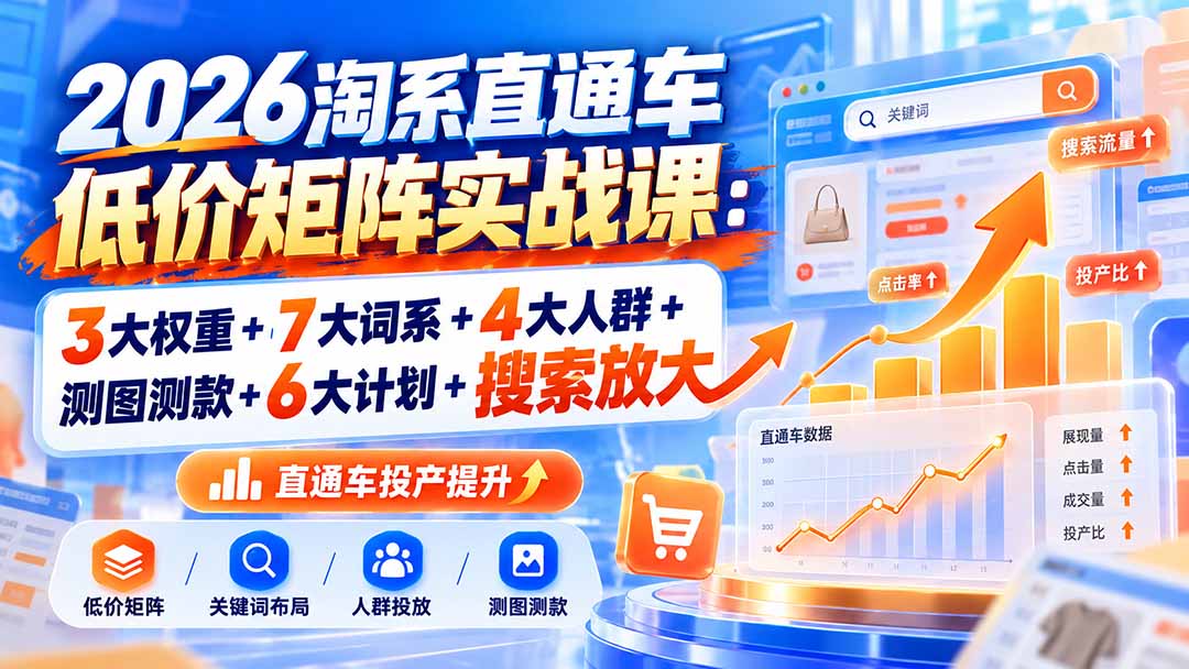 2026淘系直通车低价矩阵实战课：3大权重+7大词系+4大人群+测图测款+6大计划+搜索放大-云创网