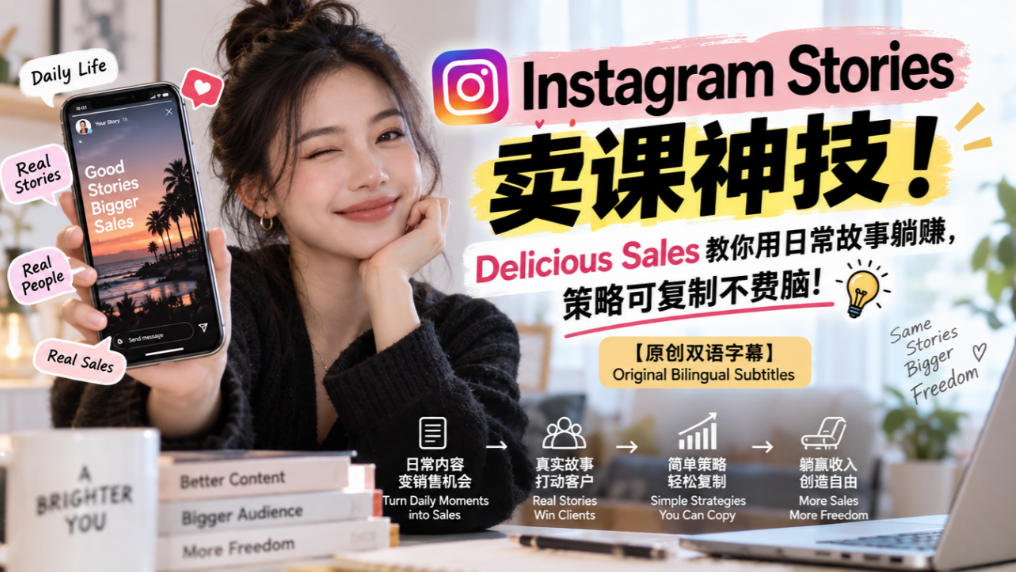Instagram Stories卖课神技！Delicious Sales教你用日常故事躺賺，策略可复制不费脑！【原创双语字幕】-云创网
