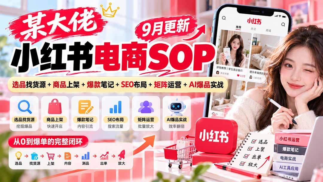 某大佬小红书电商SOP｜9月更新：选品找货源+商品上架+爆款笔记+SEO布局+矩阵运营+AI爆品实战-云创网