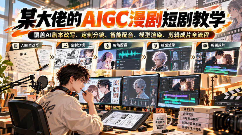 某大佬的AIGC漫剧短剧教学，覆盖AI剧本改写、定制分镜、智能配音、模型渲染、剪辑成片全流程-云创网
