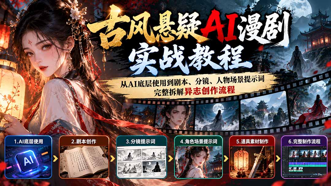 古风悬疑AI漫剧实战教程：从AI底层使用到剧本、分镜、人物场景提示词，完整拆解异志创作流程-云创网
