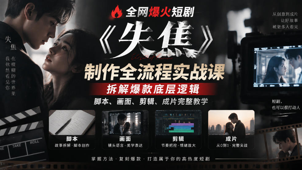 全网爆火短剧《失焦》制作全流程实战课｜拆解爆款底层逻辑，脚本、画面、剪辑、成片完整教学-云创网