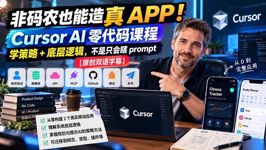非码农也能造真 APP！Cursor AI 零代码课程：学策略 + 底层逻辑，不是只会瞎 prompt【原创双语字幕】-云创网