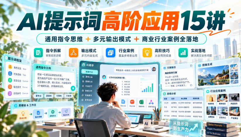 AI提示词高阶应用15讲｜通用指令思维+多元输出模式+商业行业案例全落地-云创网