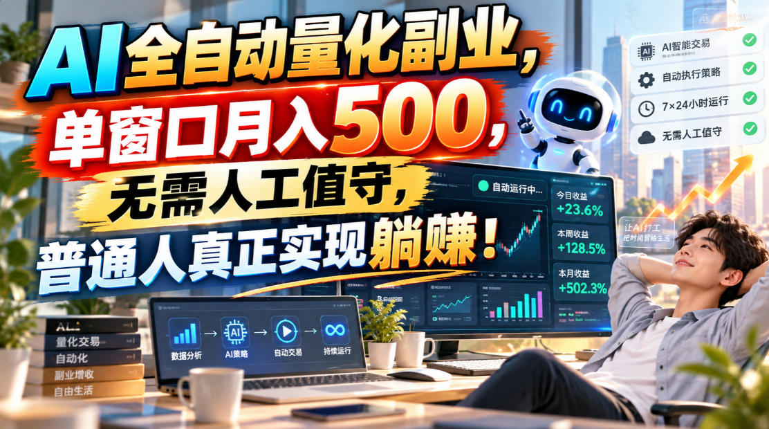 AI全自动量化副业，单窗口月入500，无需人工值守，普通人真正实现躺賺！-云创网