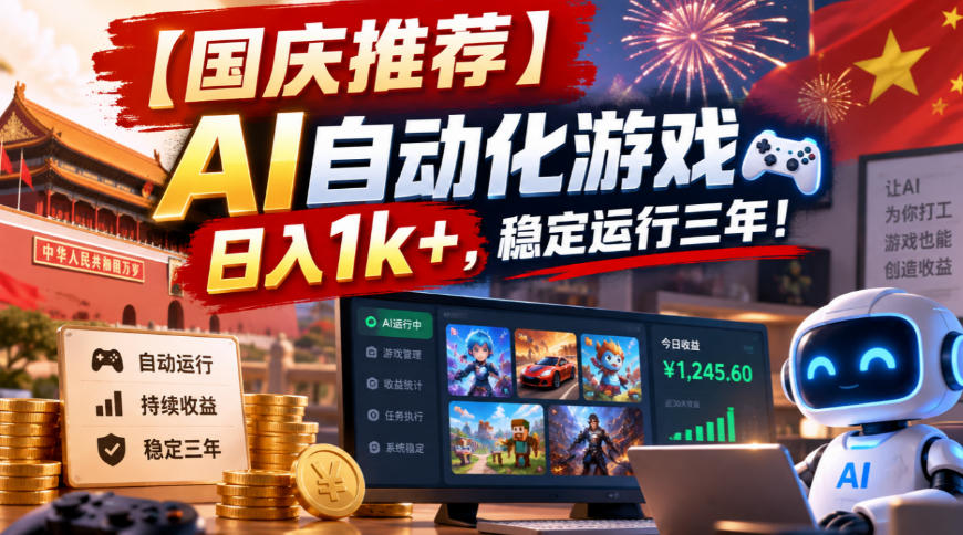 【国庆推荐】AI自动化游戏，日入1k+，操作简单，稳定运行三年！【揭秘】-云创网