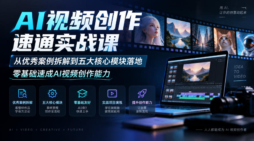 AI视频创作速通实战课｜从优秀案例拆解到五大核心模块落地，零基础速成AI视频创作能力-云创网