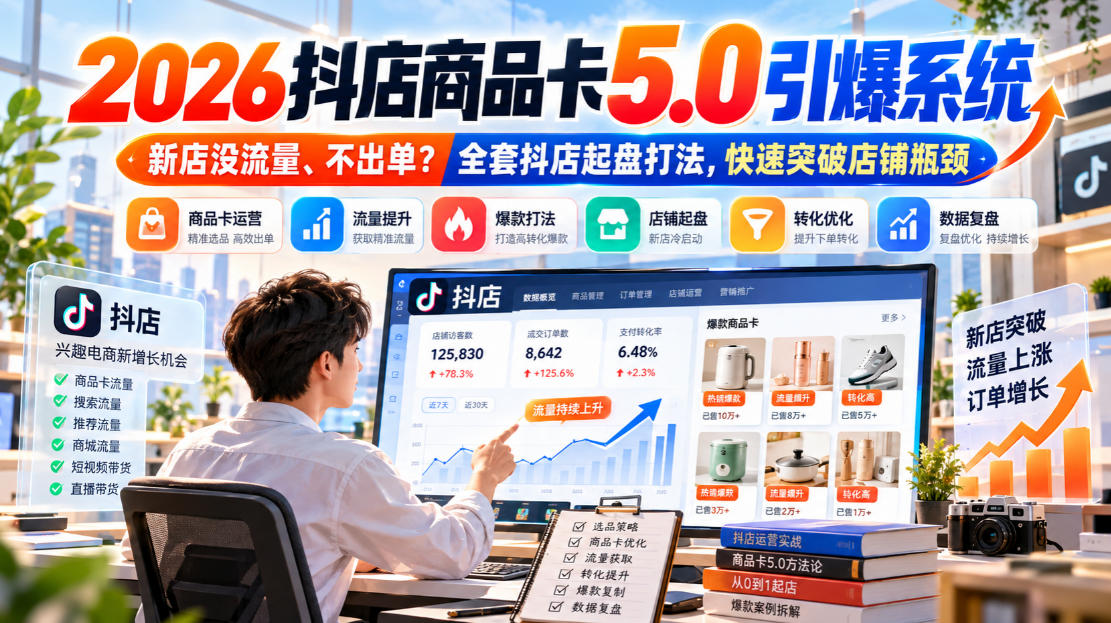 2026抖店商品卡5.0引爆店铺流量，新店没流量、不出单？全套抖店起盘打法，快速突破店铺瓶颈-云创网