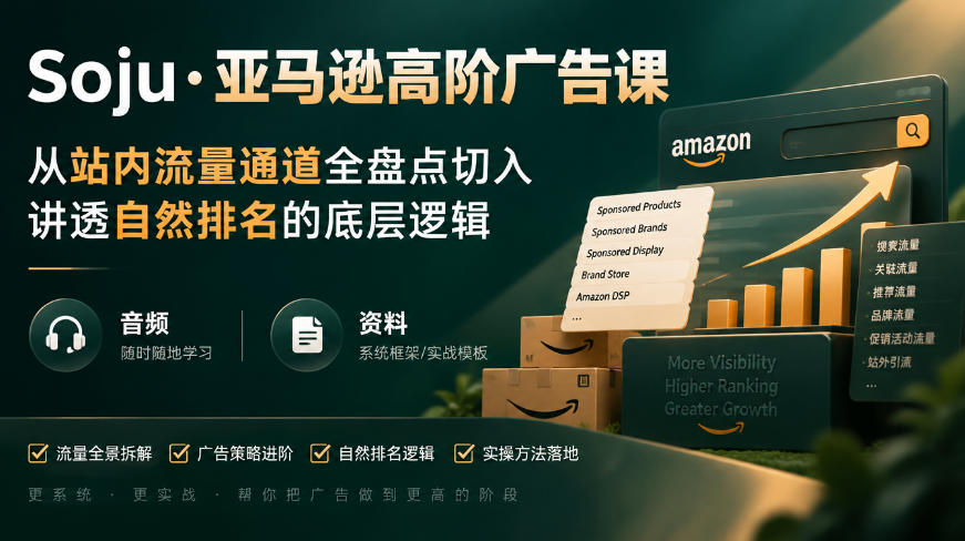 亚马逊高阶广告课，从站内流量通道全盘点切入，讲透自然排名的底层逻辑(直播+音频+资料)-云创网