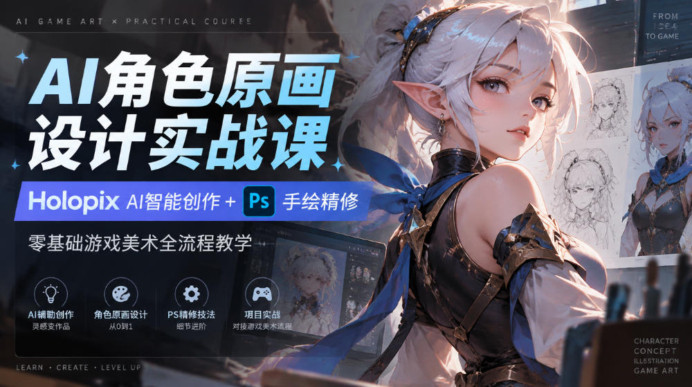 AI角色原画设计实战课｜Holopix AI智能创作+PS手绘精修，零基础游戏美术全流程教学-云创网