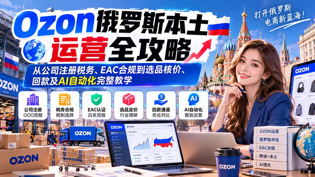 Ozon俄罗斯本土运营全攻略：从公司注册税务、EAC合规到选品核价、回款及AI自动化完整教学-云创网