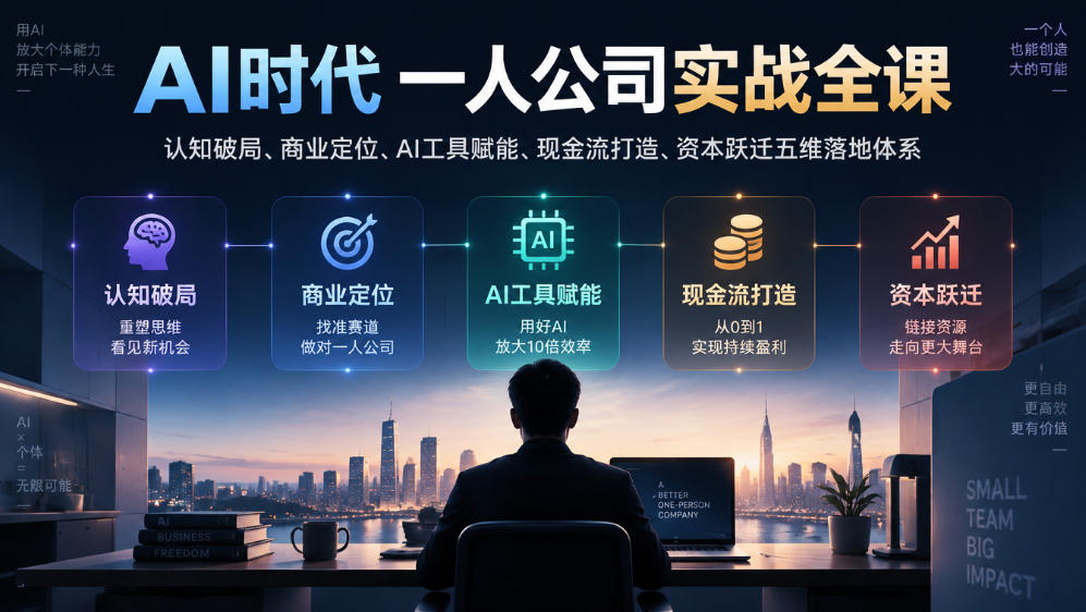 AI时代一人公司实战全课｜认知破局、商业定位、AI工具赋能、现金流打造、资本跃迁五维落地体系-云创网