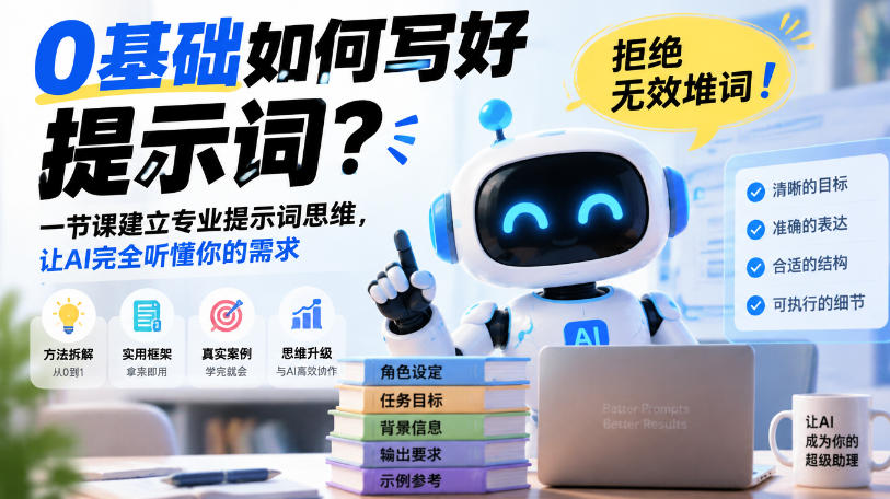 0基础如何写好提示词，拒绝无效堆词！一节课建立专业提示词思维，让AI完全听懂你的需求-云创网