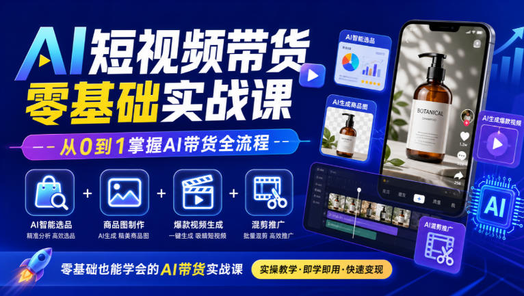 AI短视频带货零基础实战课｜AI智能选品+商品图制作+爆款视频生成+混剪推广，从0到1掌握AI带货全流程-云创网