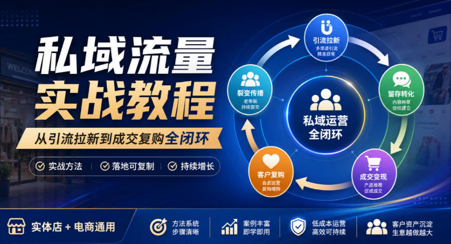 私域流量实战教程，从引流拉新到成交复购全闭环，实体店电商通用-云创网