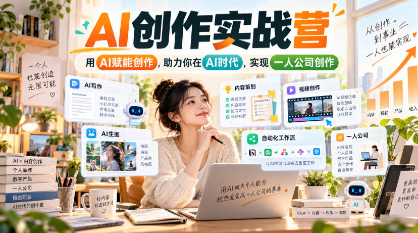 AI创作实战营，用AI赋能创作，助力你在AI时代，实现一人公司创作-云创网