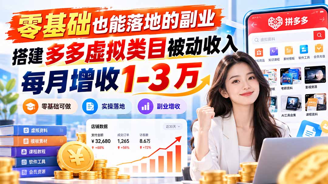 零基础也能落地的副业，搭建多多虚拟类目被动收入，每月增收 1-3 万-云创网