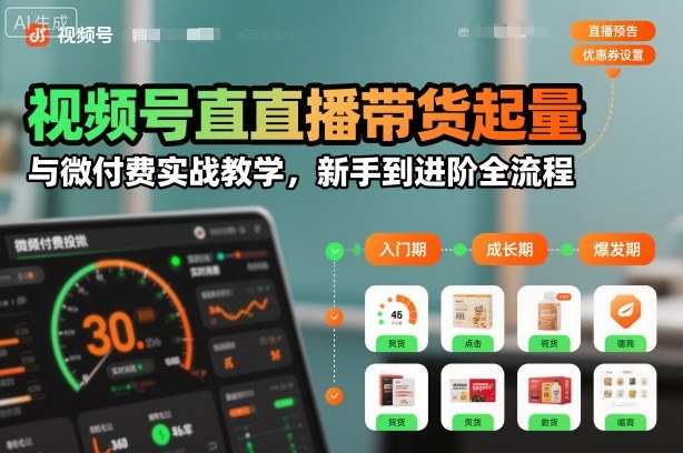 视频号直播带货起量与微付费实战教学，新手到进阶全流程(更新26年10月)-云创网
