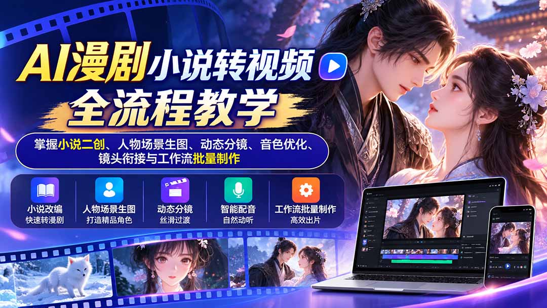 AI漫剧小说转视频全流程教学：掌握小说二创、人物场景生图、动态分镜、音色优化、镜头衔接与工作流批量制作-云创网