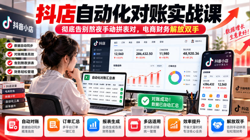 抖店自动化对账实战课，彻底告别熬夜手动拼表对，账电商财务解放双手-云创网