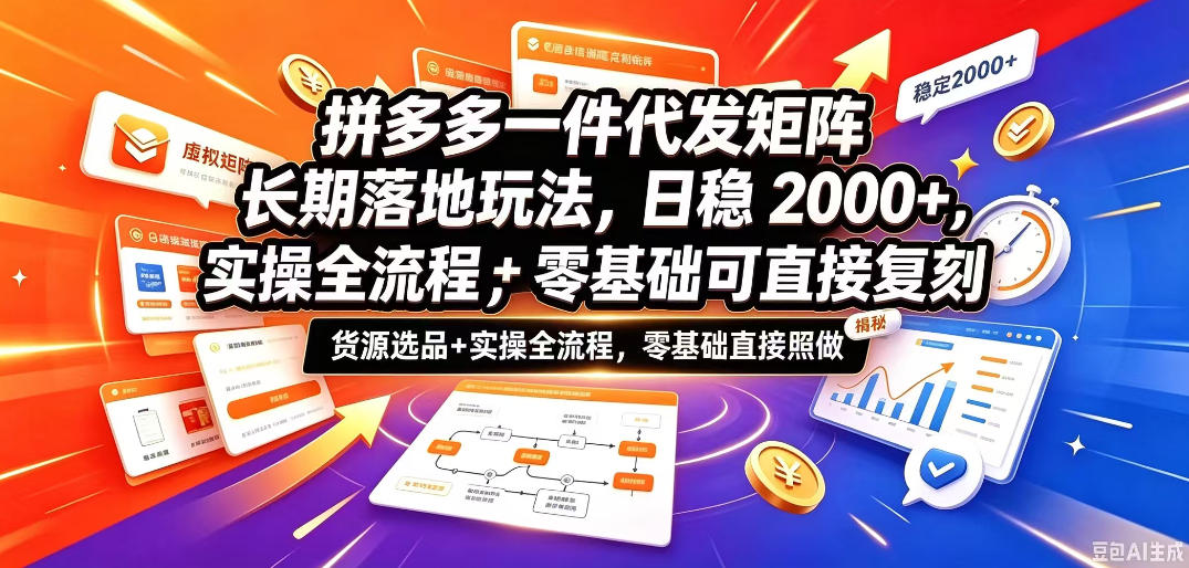 拼多多一件代发矩阵长期落地玩法，日稳入2k+，选品货源+实操全流程，零基础可直接复刻【拆解】-云创网