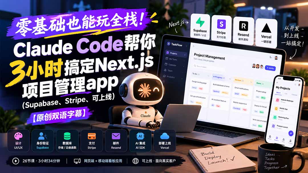 零基础也能玩全栈！Claude Code帮你3小时搞定Next.js项目管理app(Supabase、Stripe、可上线-云创网