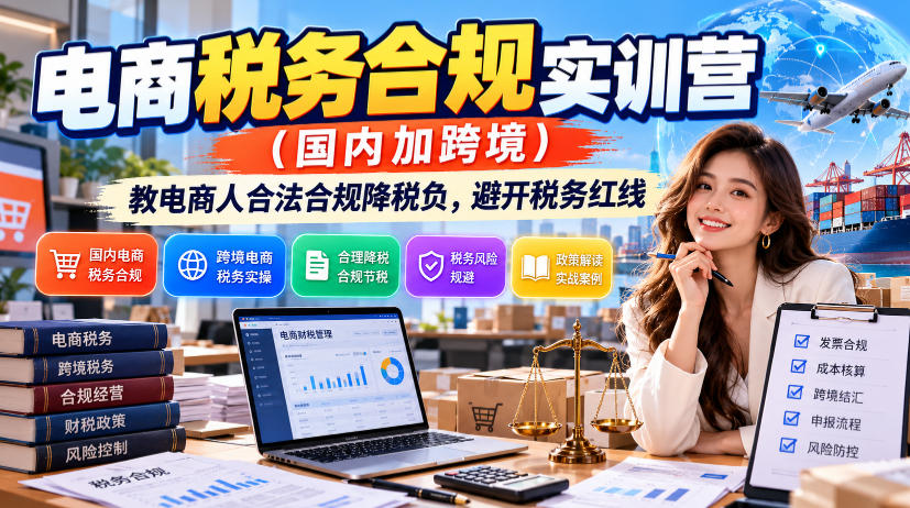 电商税务合规实训营(国内加跨境)，教电商人合法合规降税负，避开税务红线-云创网