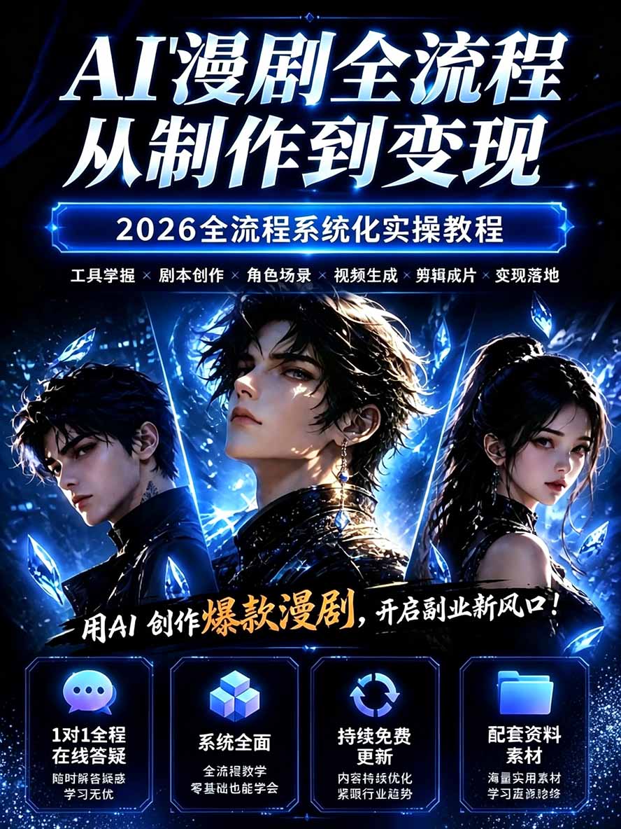 图片[1]-【无水印】2026AI漫剧创作与商业变现掘金营：打通选题→AI编剧→角色场景→自动分镜→视频生成→剪辑发布→运营变现-云创网